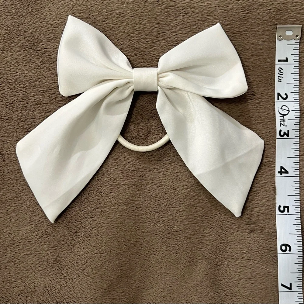 Elegant Satin Bow Hair Tie Lot of 2 Girly Ponytail Holders Black Off White